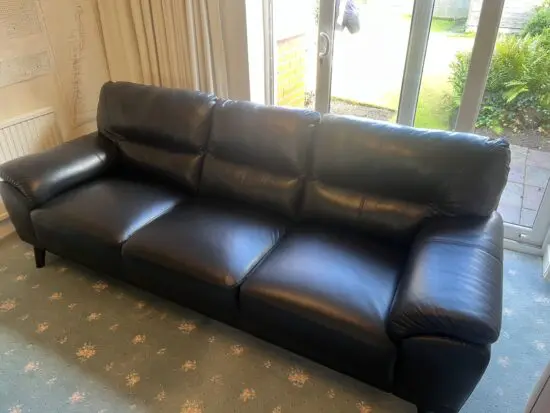 DFS Kylen Black Genuine Leather 4 Seater Sofa & Snuggle Chair