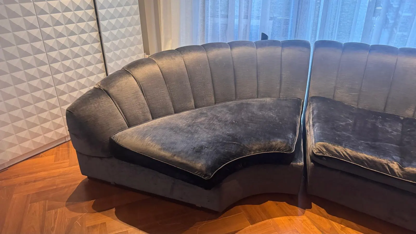 Sofa - upholstered in a dark, velvety fabric