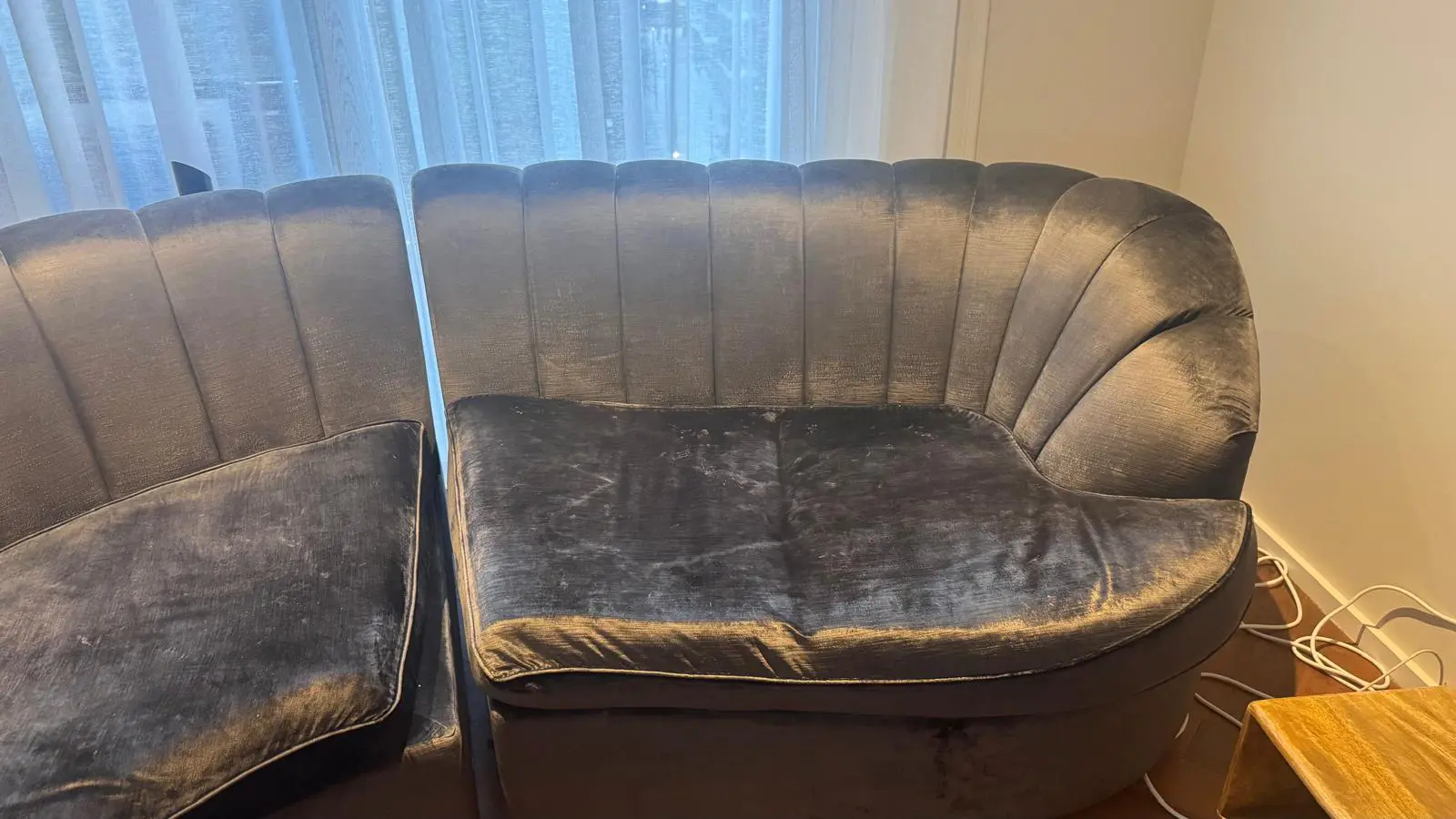 Sofa - upholstered in a dark, velvety fabric