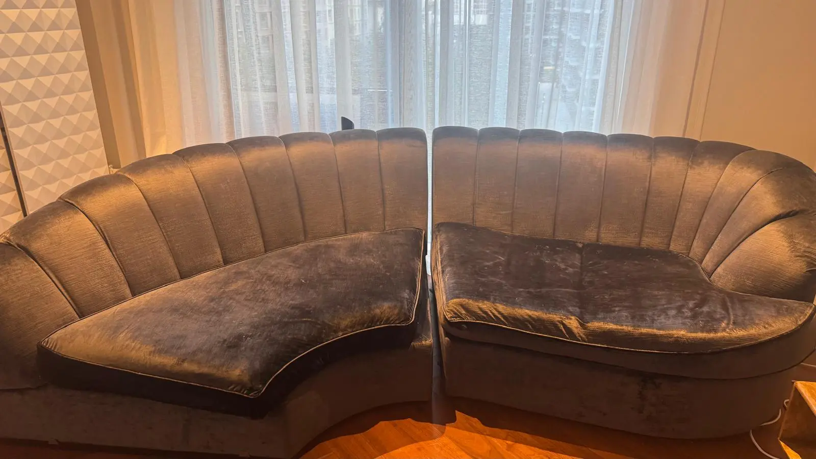 Sofa - upholstered in a dark, velvety fabric