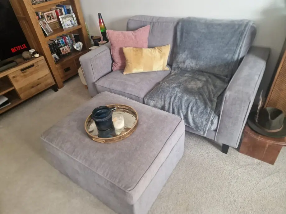 Dusk Grey Chaise Sofa Set With Pouffe