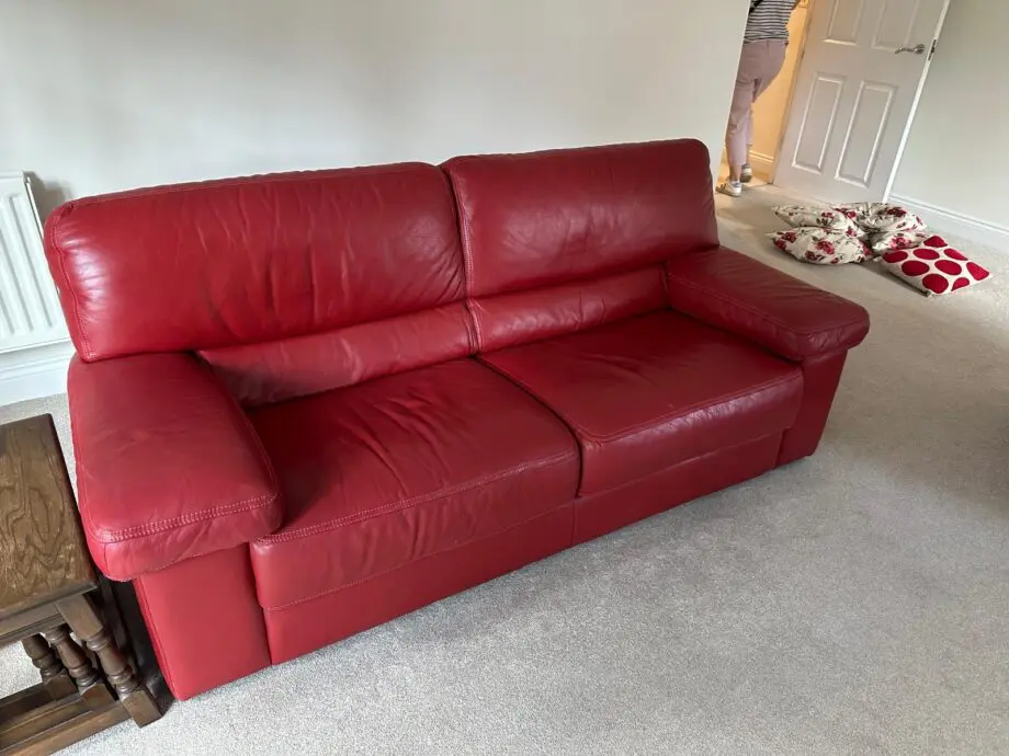 Red leather sofa set