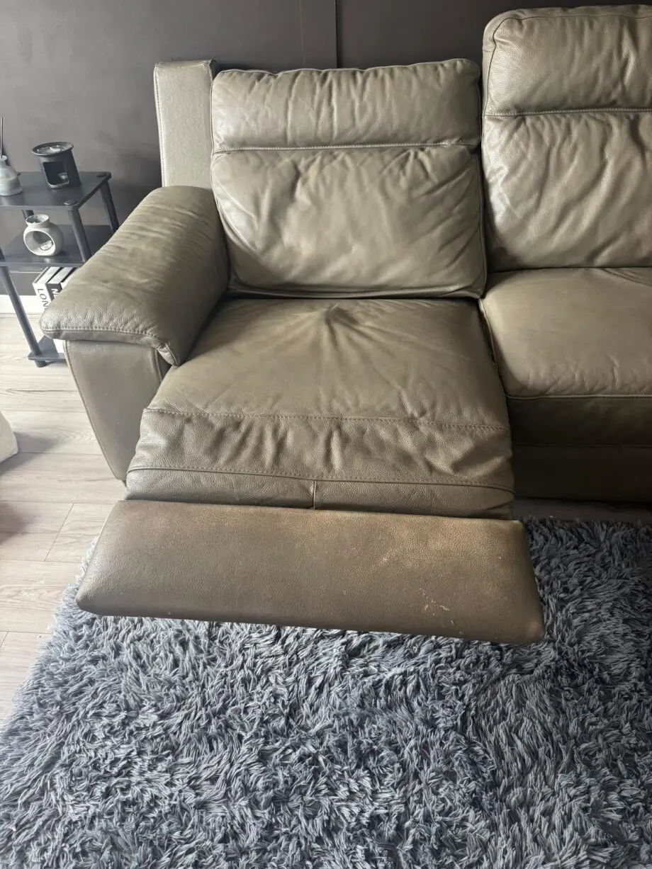 DFS leather corner sofa dark green/grey