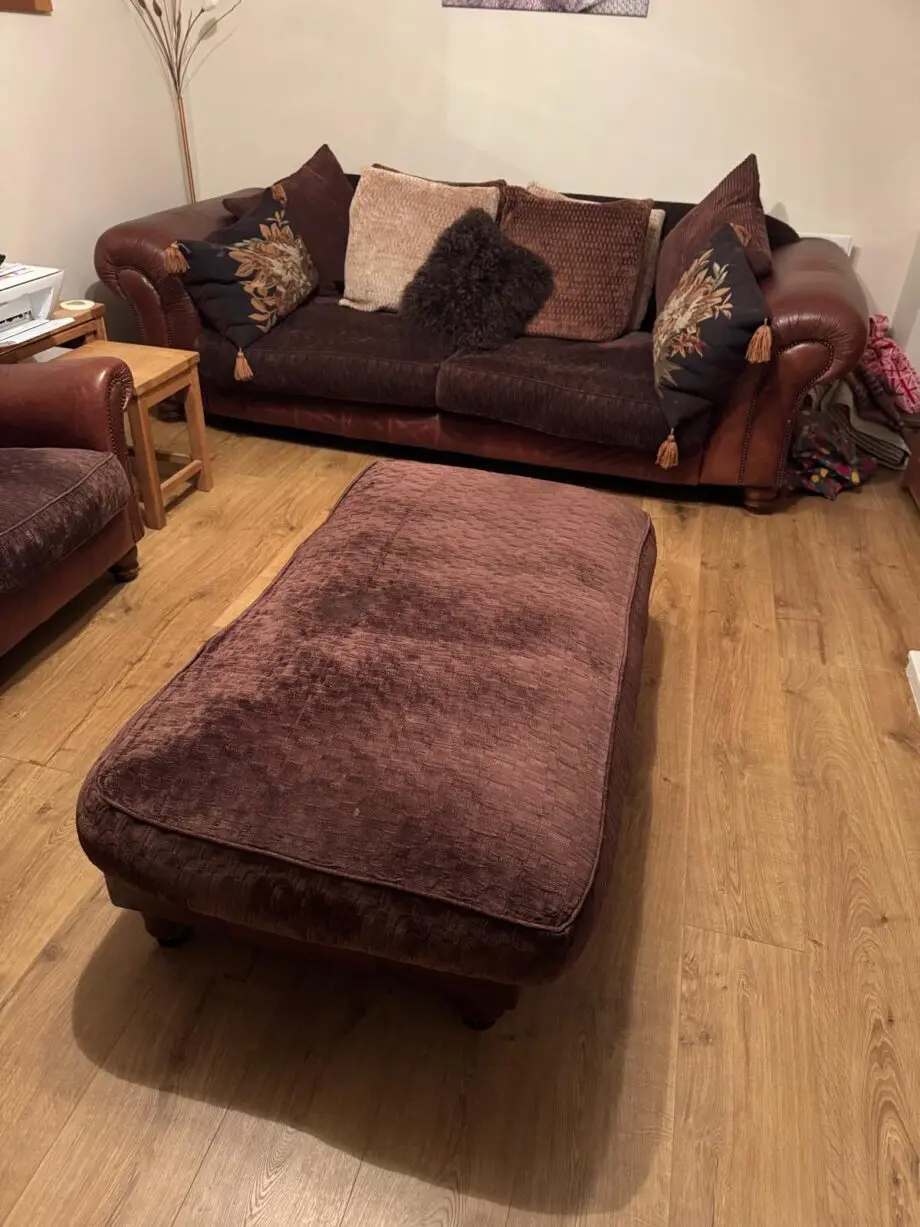 Eddershaws sofa, chair and foot stool