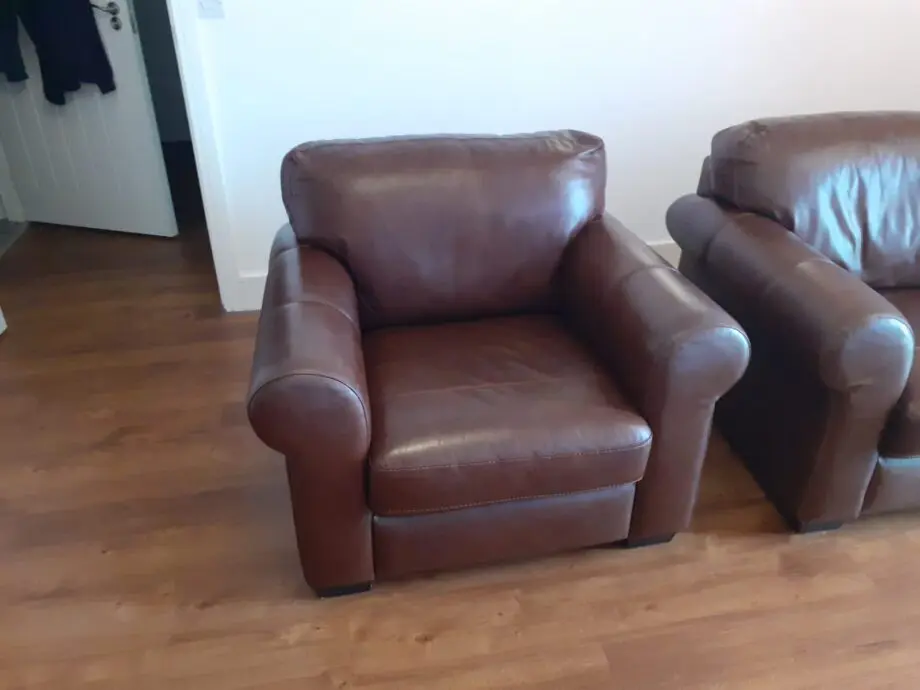 Genuine Leather Sofa, arm chair & foot stool