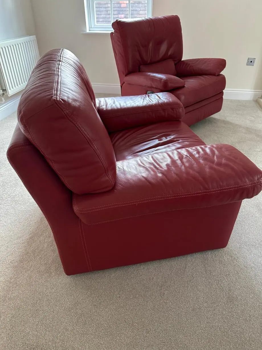 Red leather sofa set