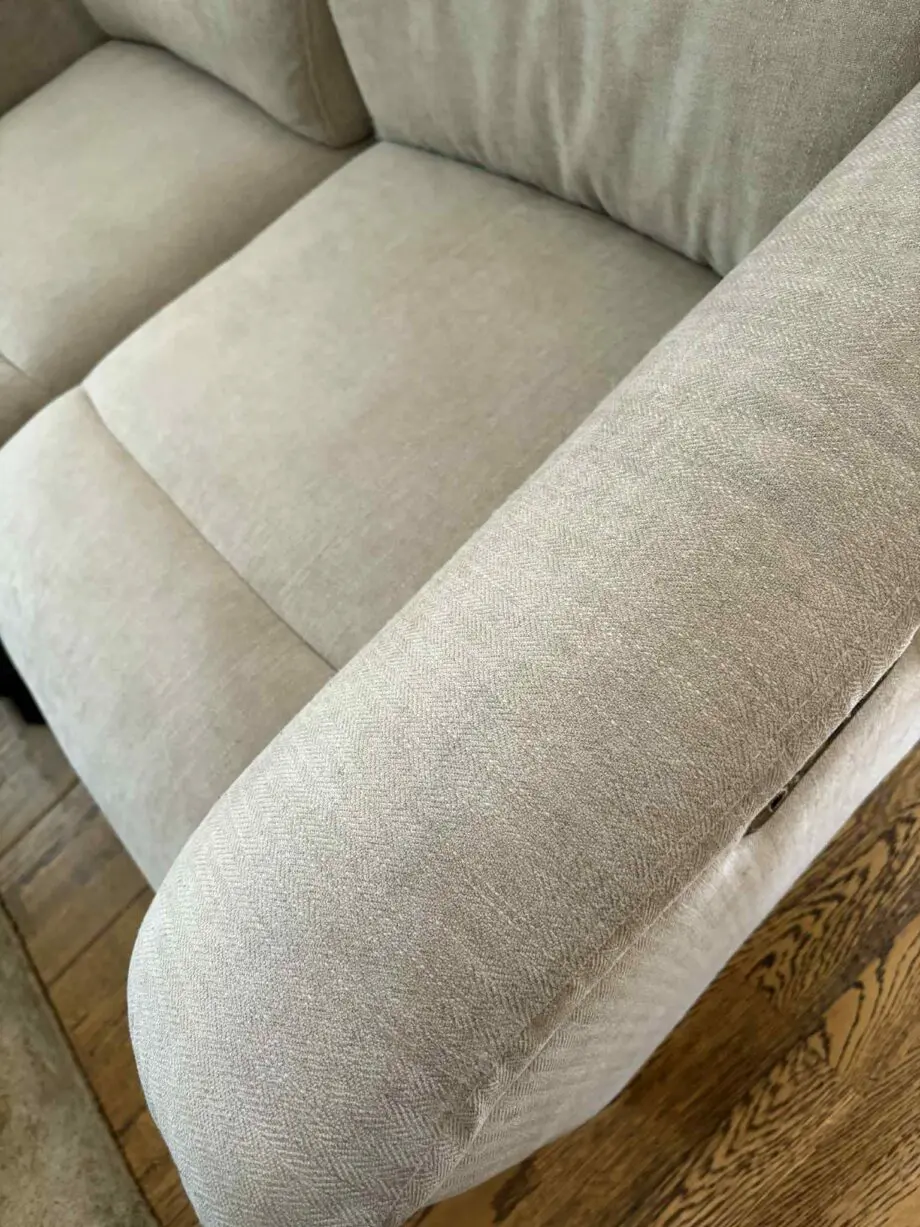 FAB Furniture beige/light peach/ oatmeal .Fabric 3 and 2 seater reclining settee’s with usb ports(sofa set)