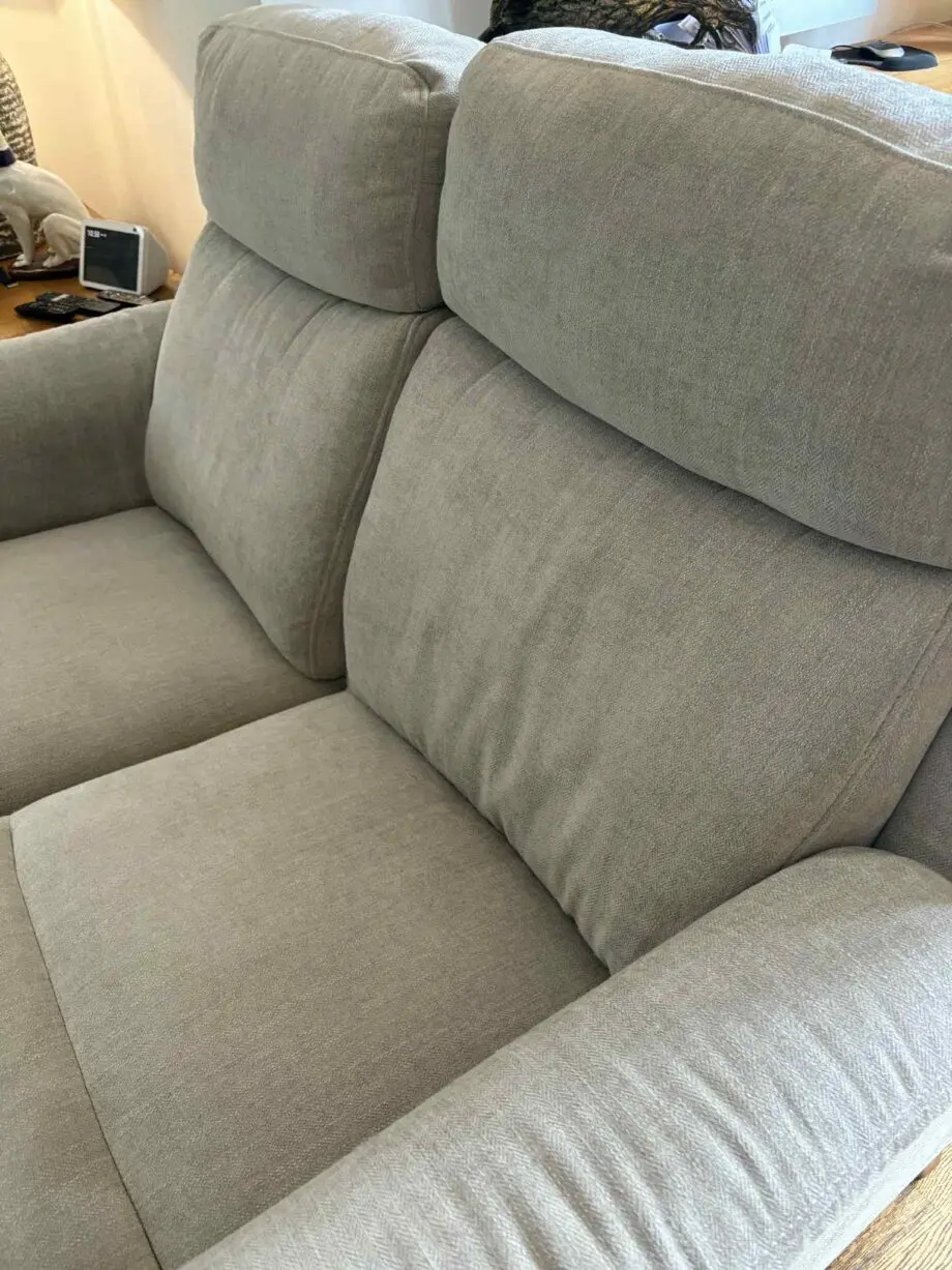 FAB Furniture beige/light peach/ oatmeal .Fabric 3 and 2 seater reclining settee’s with usb ports(sofa set)