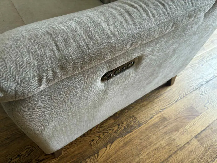 FAB Furniture beige/light peach/ oatmeal .Fabric 3 and 2 seater reclining settee’s with usb ports(sofa set)