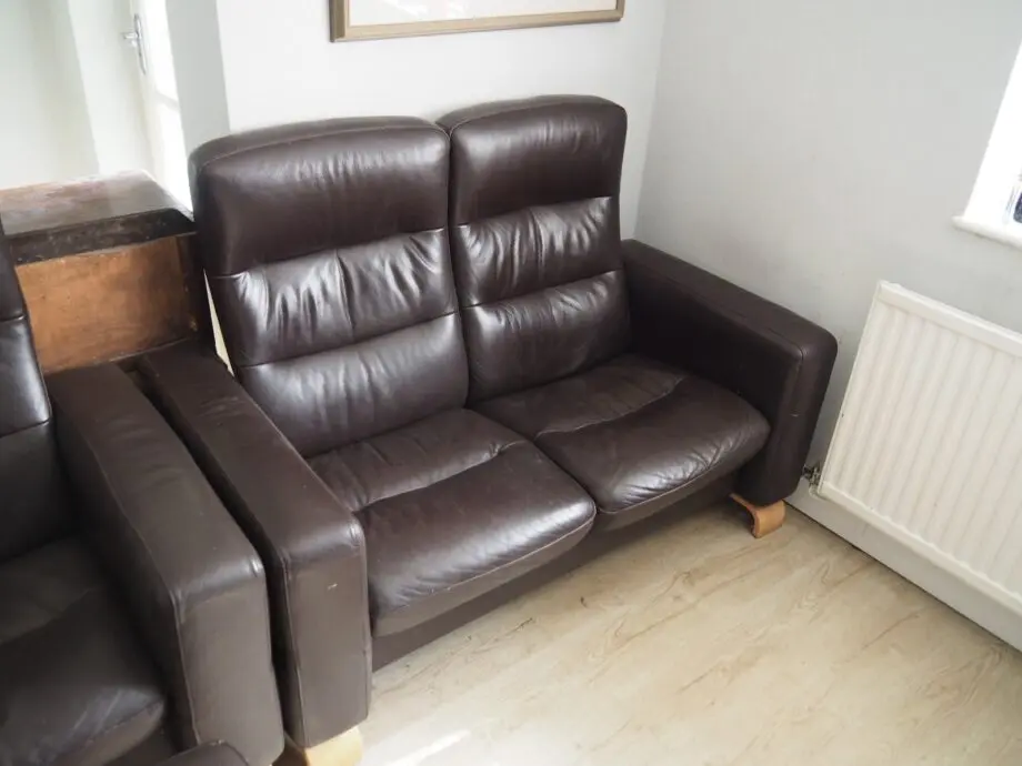 2 Stressless Brown Leather Recliner Sofas with Footstool