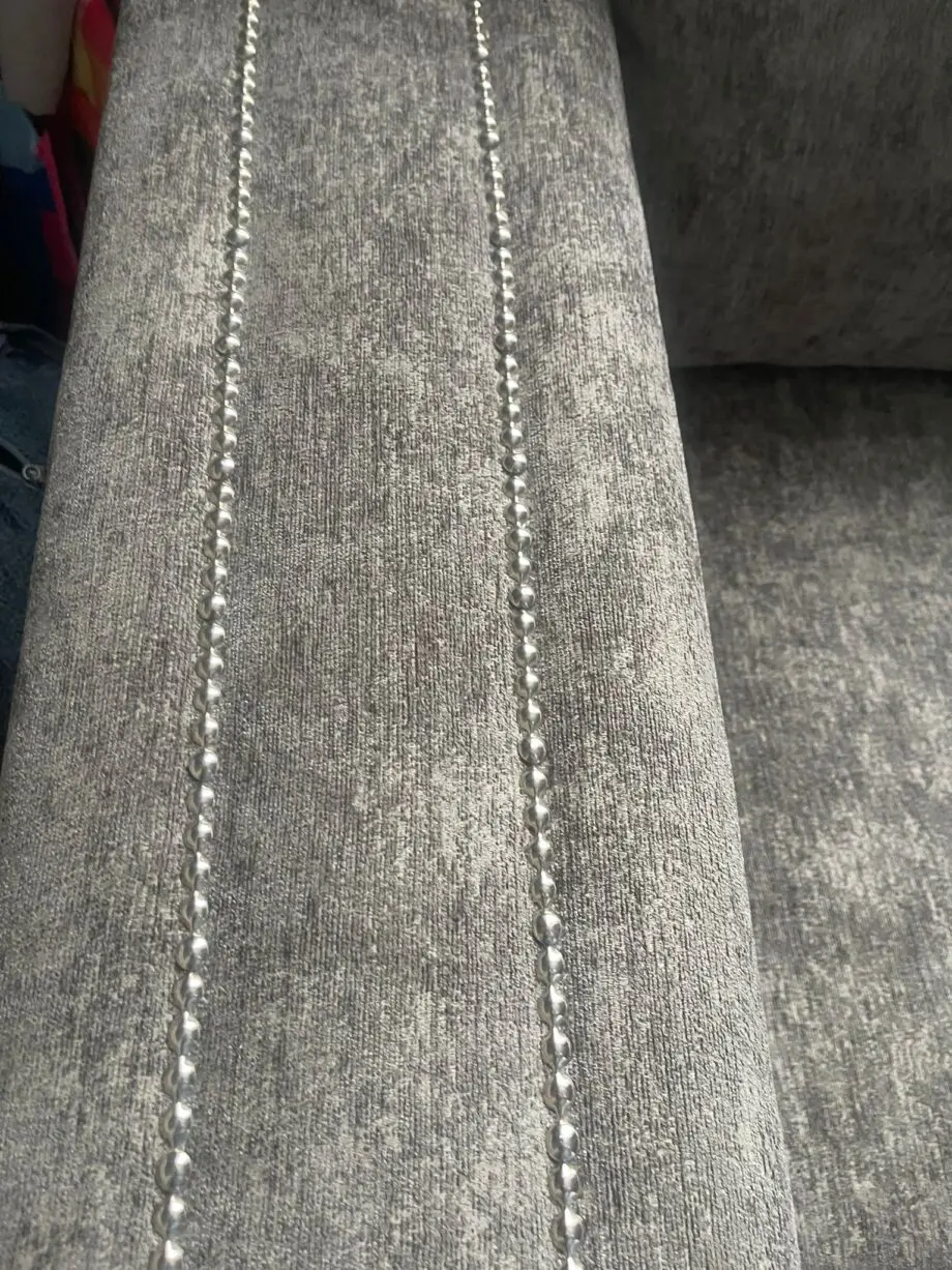 3 + 2 Sofa In Silver Distressed Velor Fabric With Stud Detail On Arms
