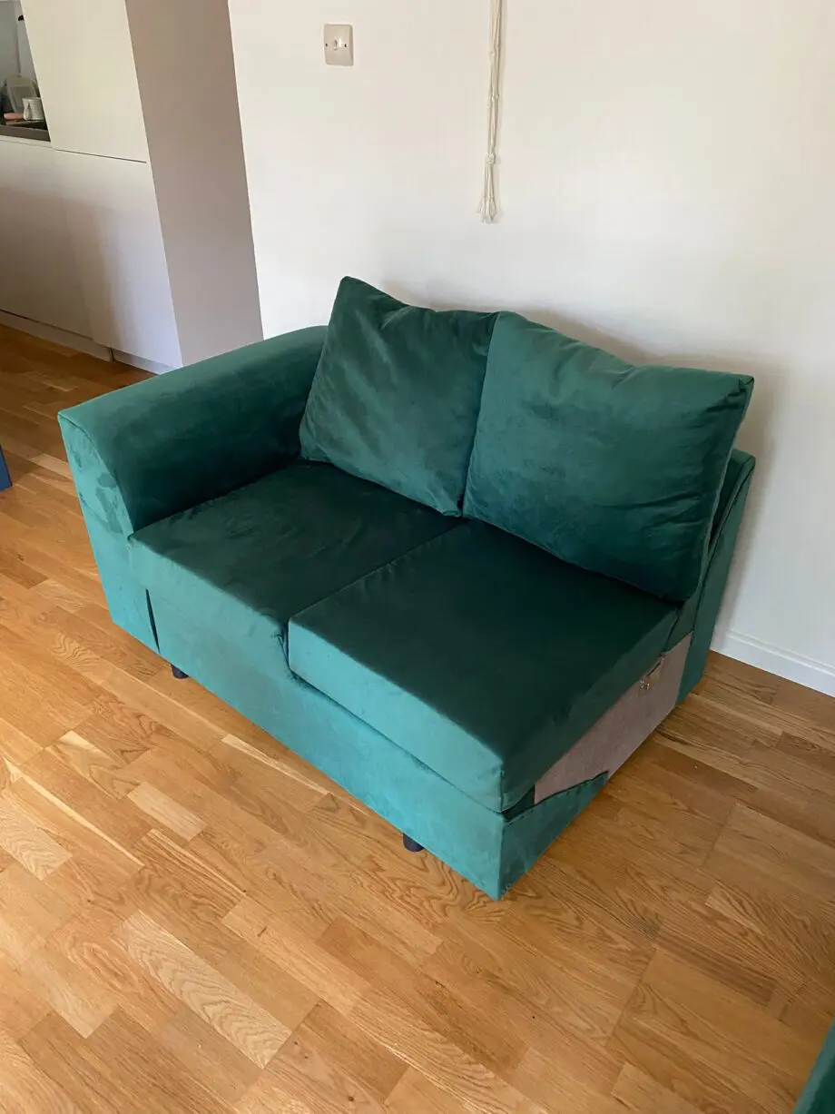 Brand new emerald green velvet L-shaped sofa (right)