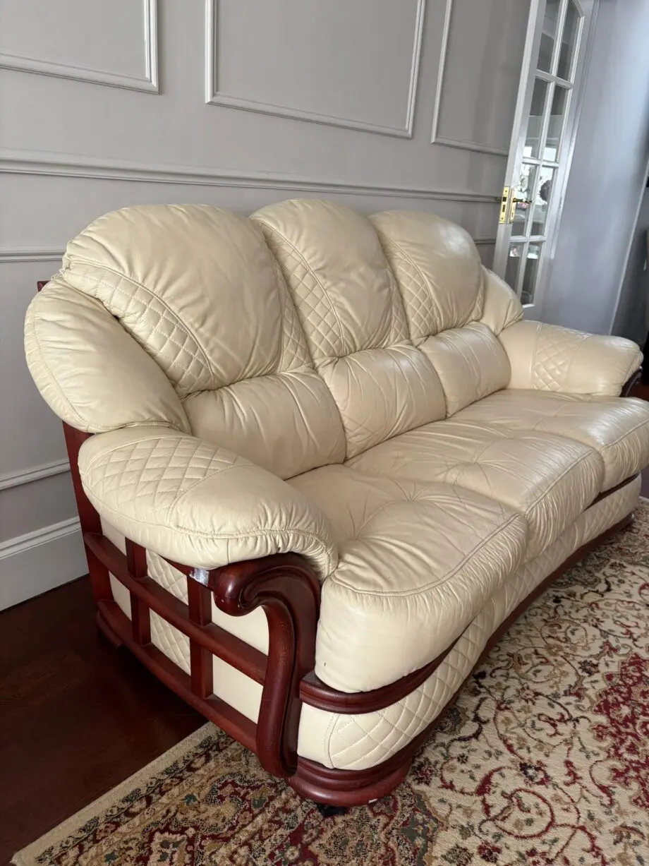 Bespoke leather and wood sofa set