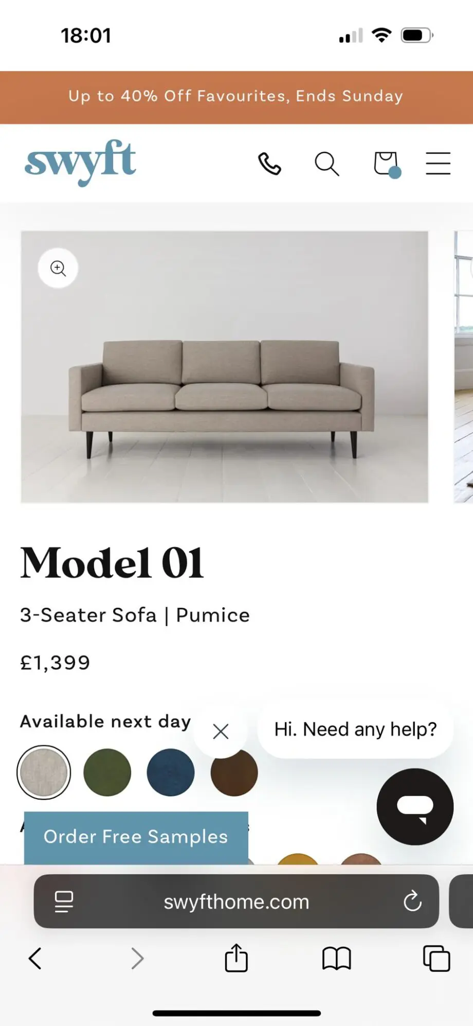 Two Swyft Model 01 3 seater sofa - Pumice