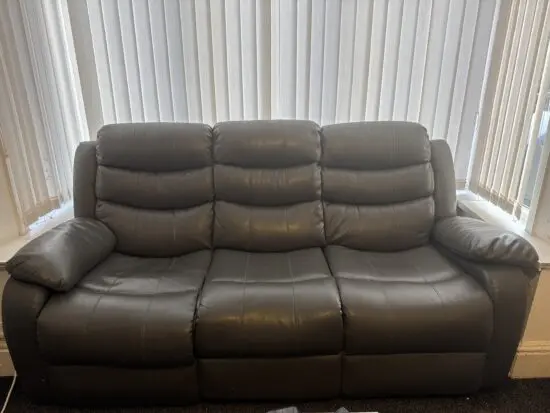 Grey Leather English Roll Arm Sofa