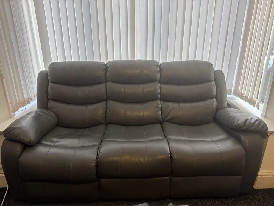 Grey Leather English Roll Arm Sofa