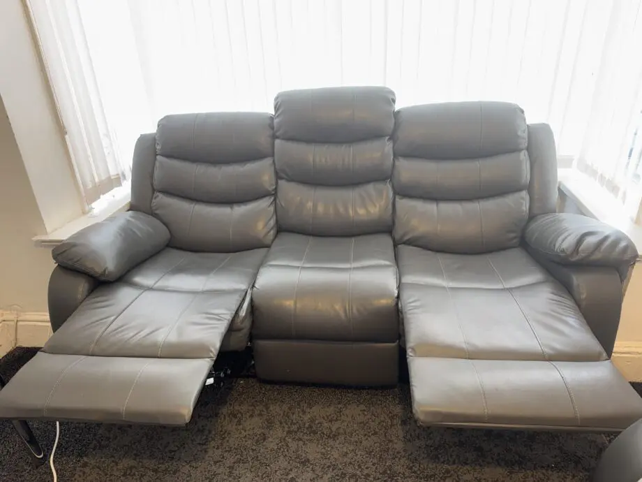 Grey Leather English Roll Arm Sofa