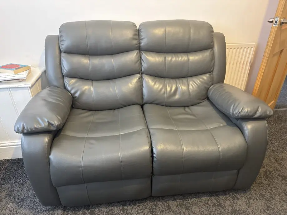 Grey Leather English Roll Arm Sofa