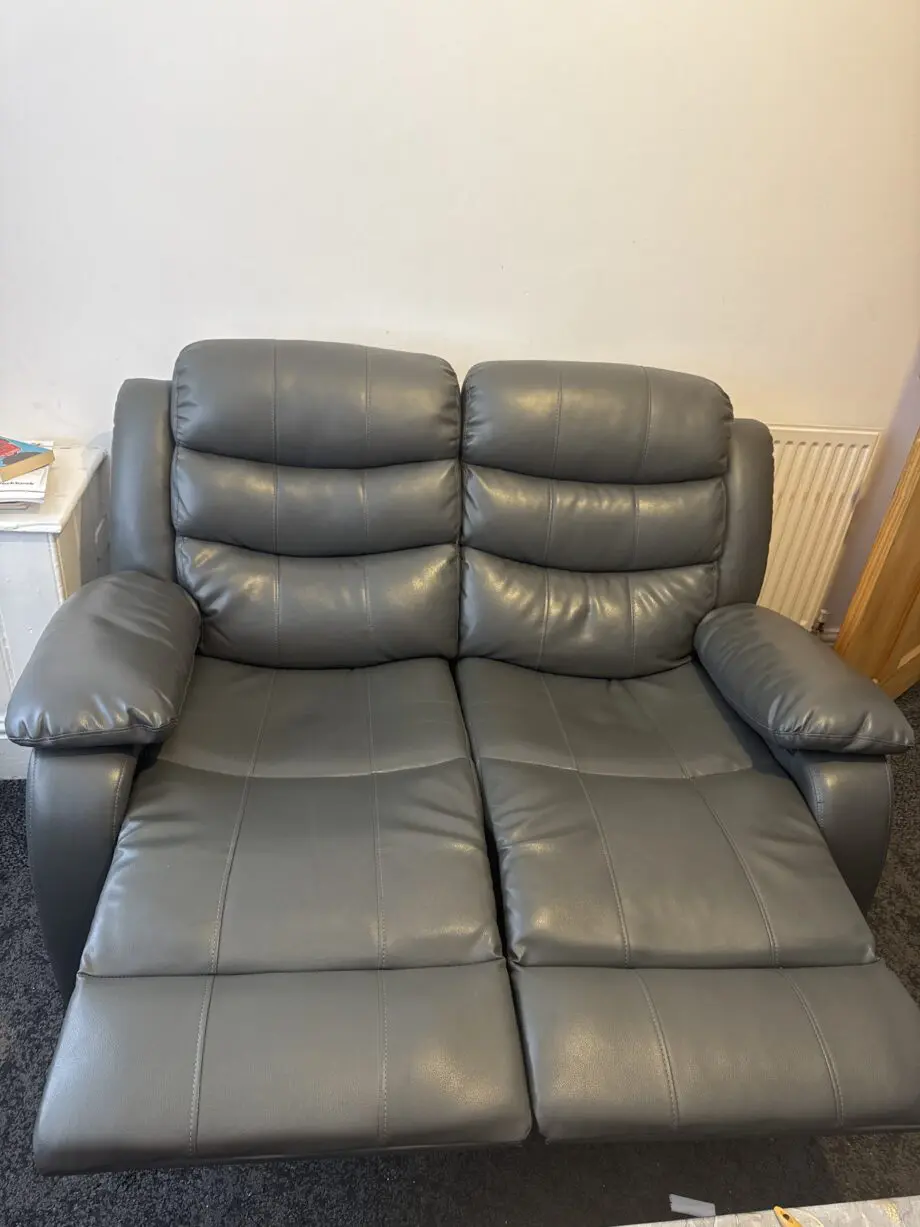 Grey Leather English Roll Arm Sofa