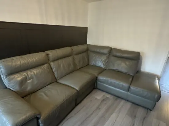 DFS leather corner sofa dark green/grey