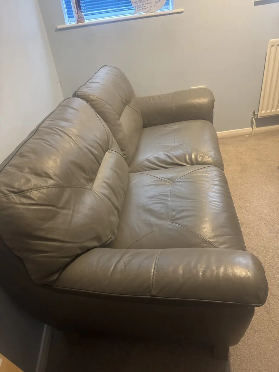 Grey Leather Two Seater Sofas