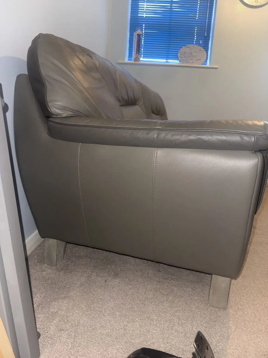 Grey Leather Two Seater Sofas