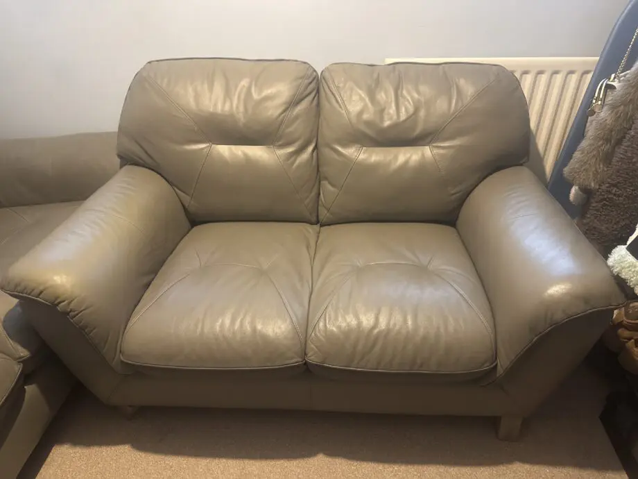 Grey Leather Two Seater Sofas