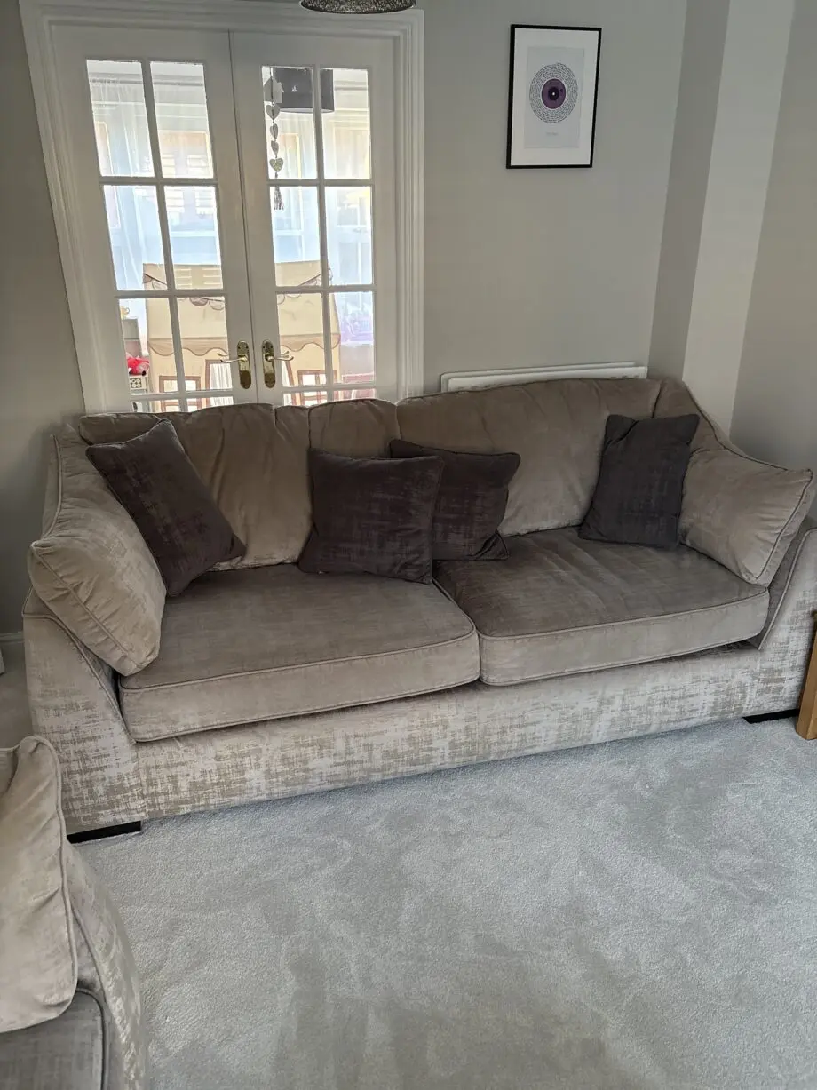 Alpha Designs, Larsen silver and grey 4 seater and 3 seater sofas