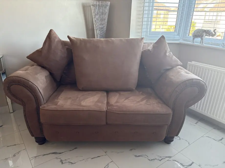SCS Suede Tan 2 Seater Sofa + Chair + Footstool