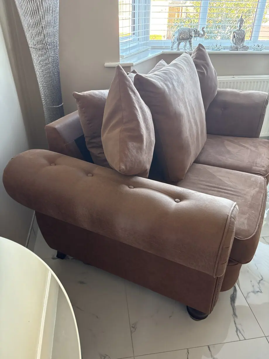 SCS Suede Tan 2 Seater Sofa + Chair + Footstool