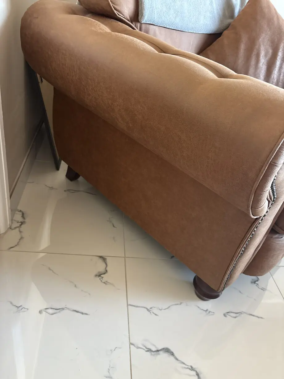 SCS Suede Tan 2 Seater Sofa + Chair + Footstool