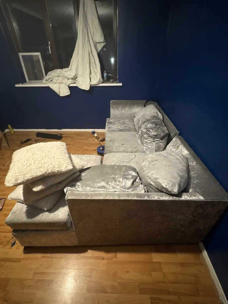 Silver Crushed Velvet Corner Sofa – Seats 4–5 Furniture Village