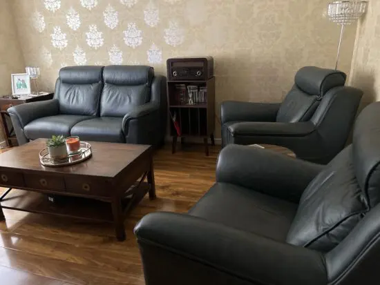 Parker knoll manhattan leather sofa and power recliner chairs