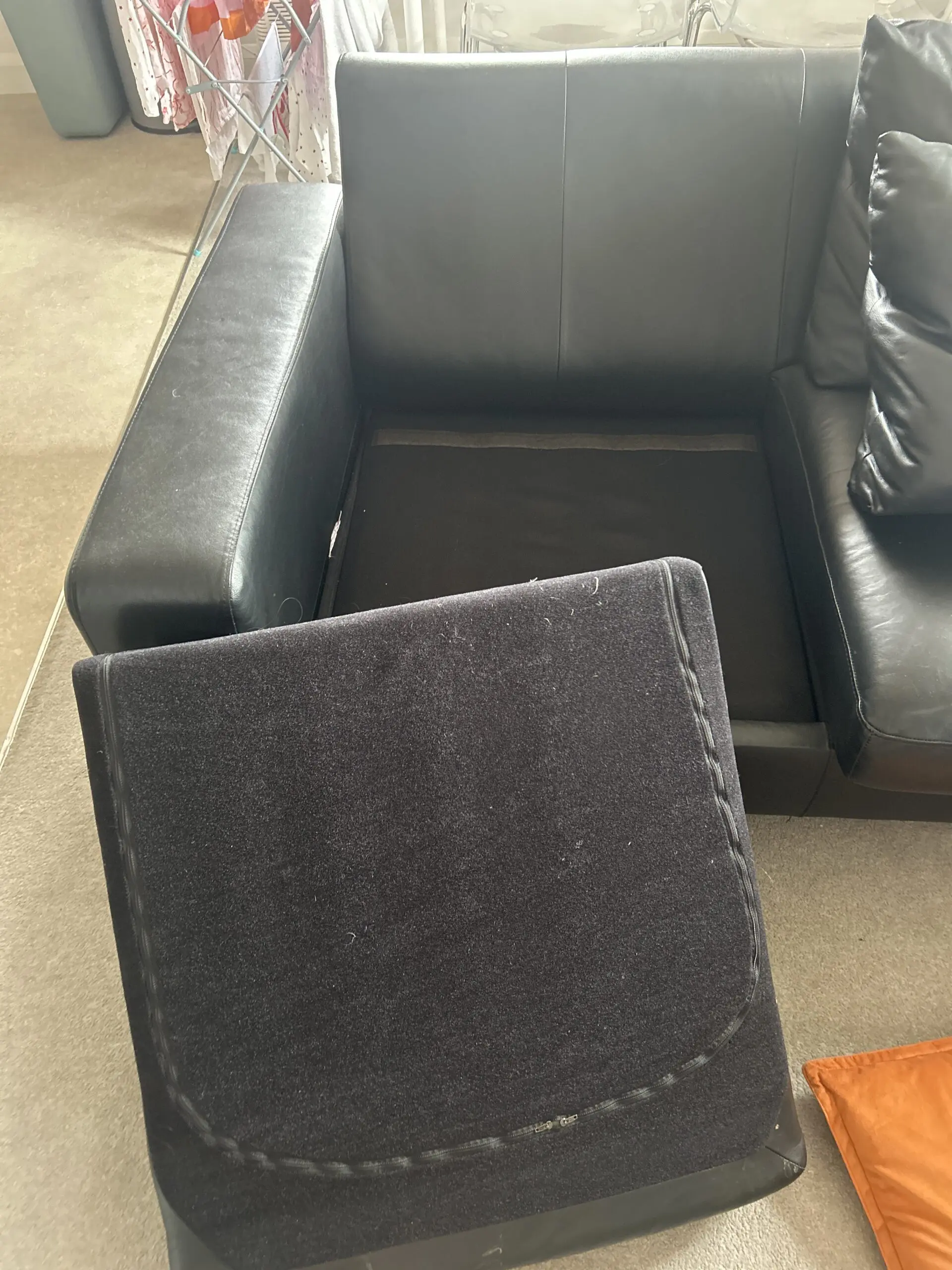 Black leather corner sofa