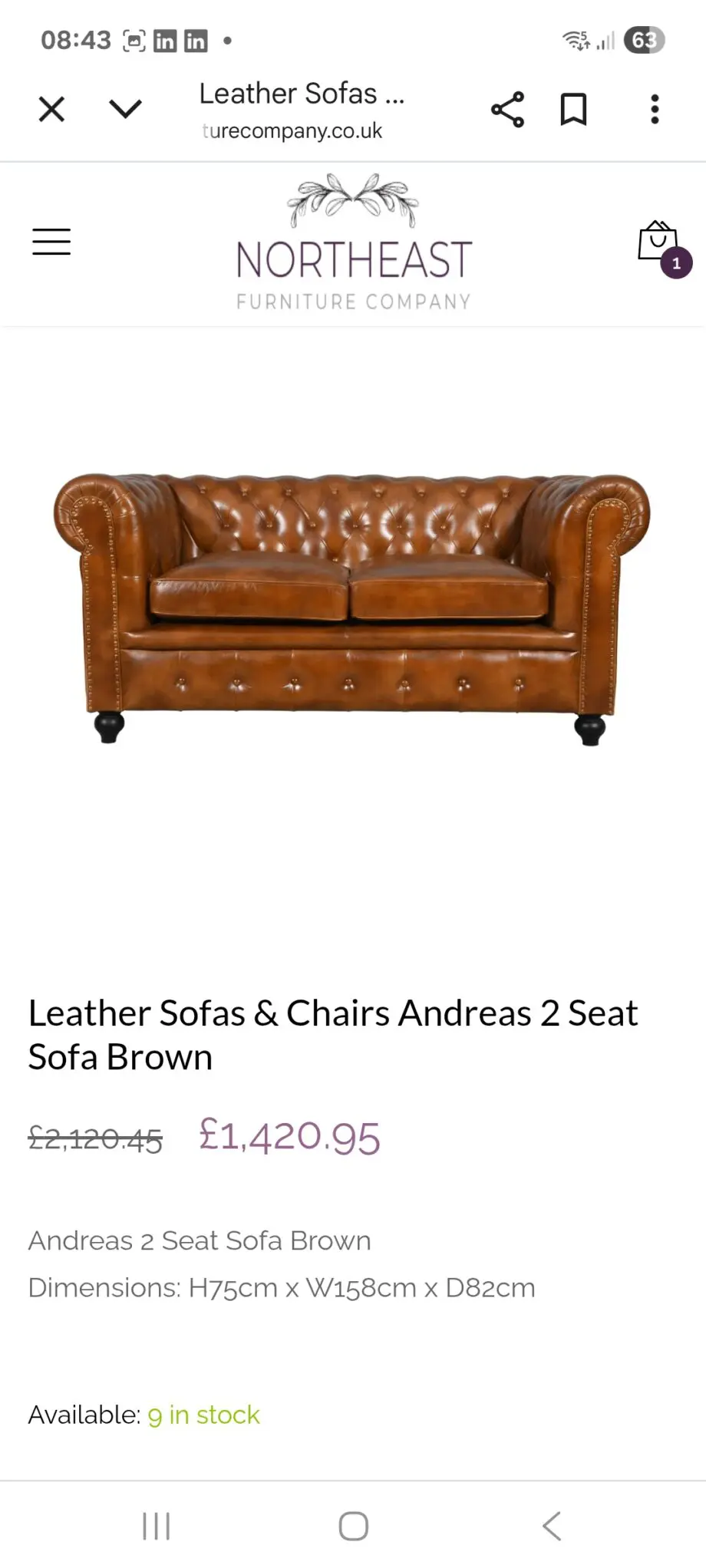 Corndell andreas leather 2 seater sofa