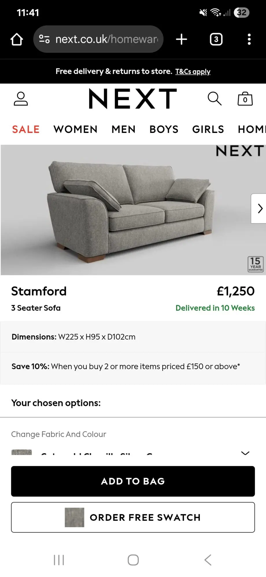Next Stamford large sofa