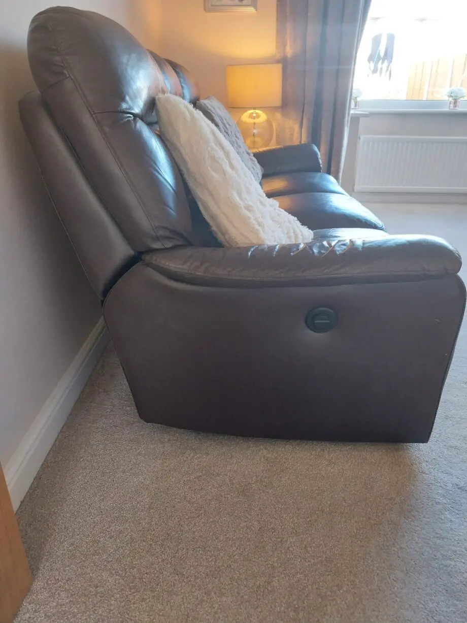 2 x DFS 3 Seater Chocolate Brown Leather reclining sofas