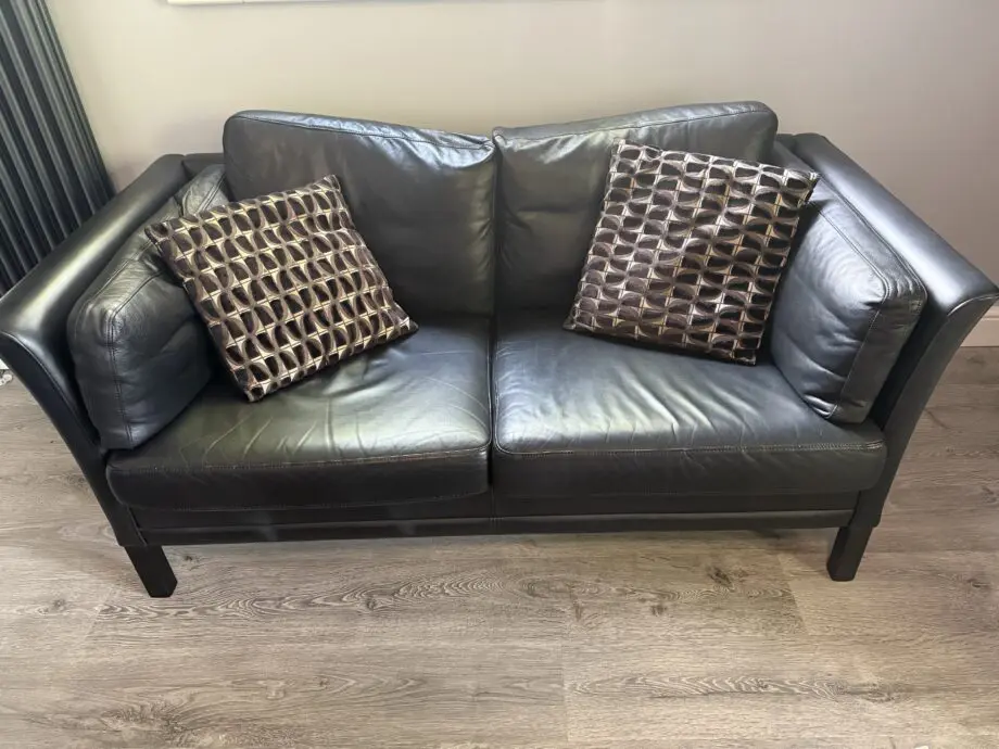 Classic Mogens Hansen Danish 2 Seater Sofa - Black Leather