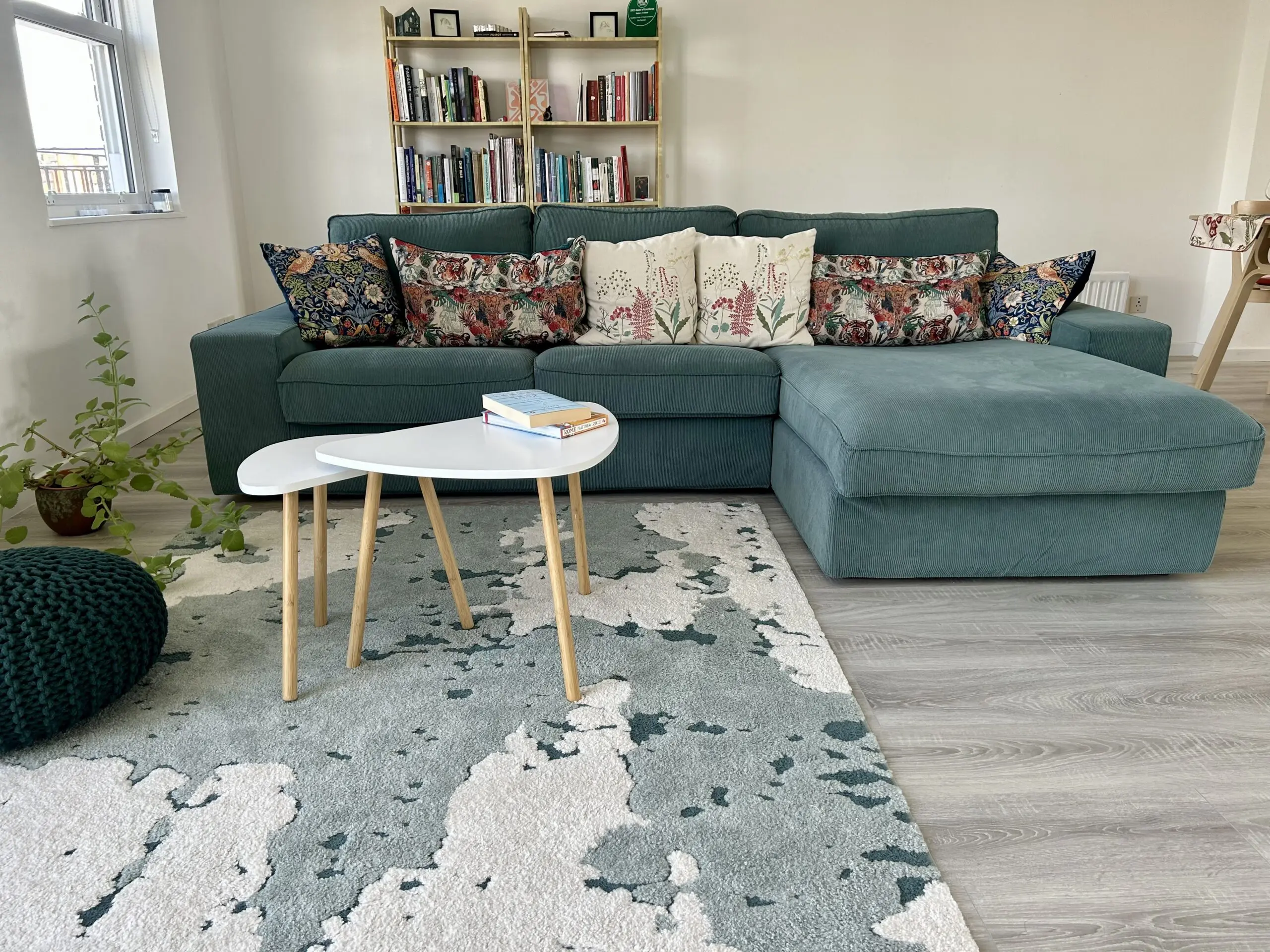 IKEA KIVIK 4-seat sofa with chaise longue, Kelinge grey-turquoise