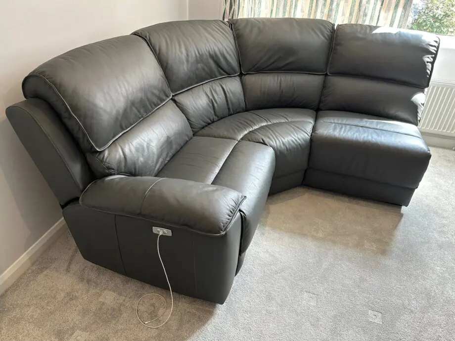 3-piece dark-grey reclining leather corner sofa - Goodwood Oak Furniture Land