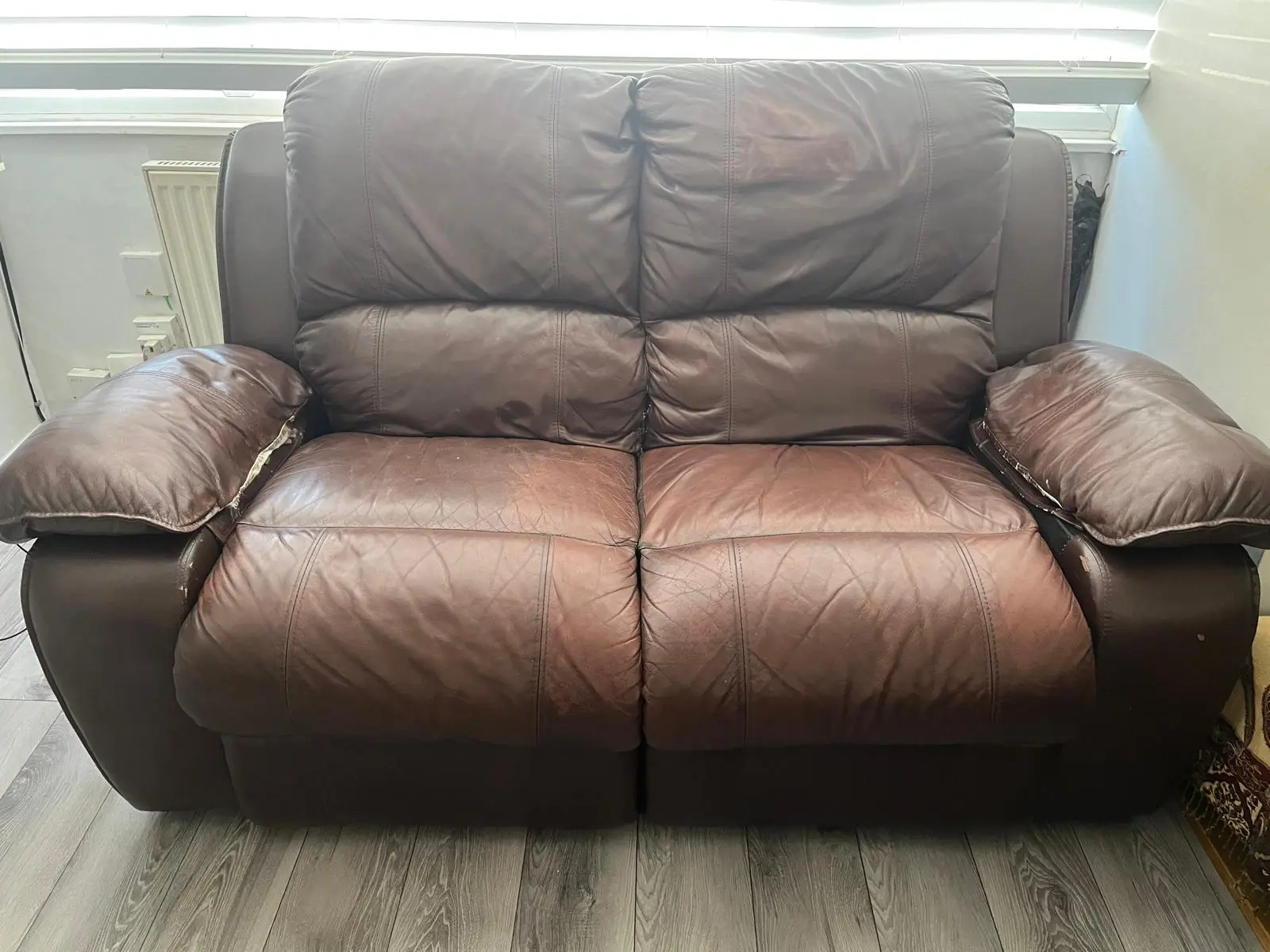 Two-Seater Manual leather recliners x 2