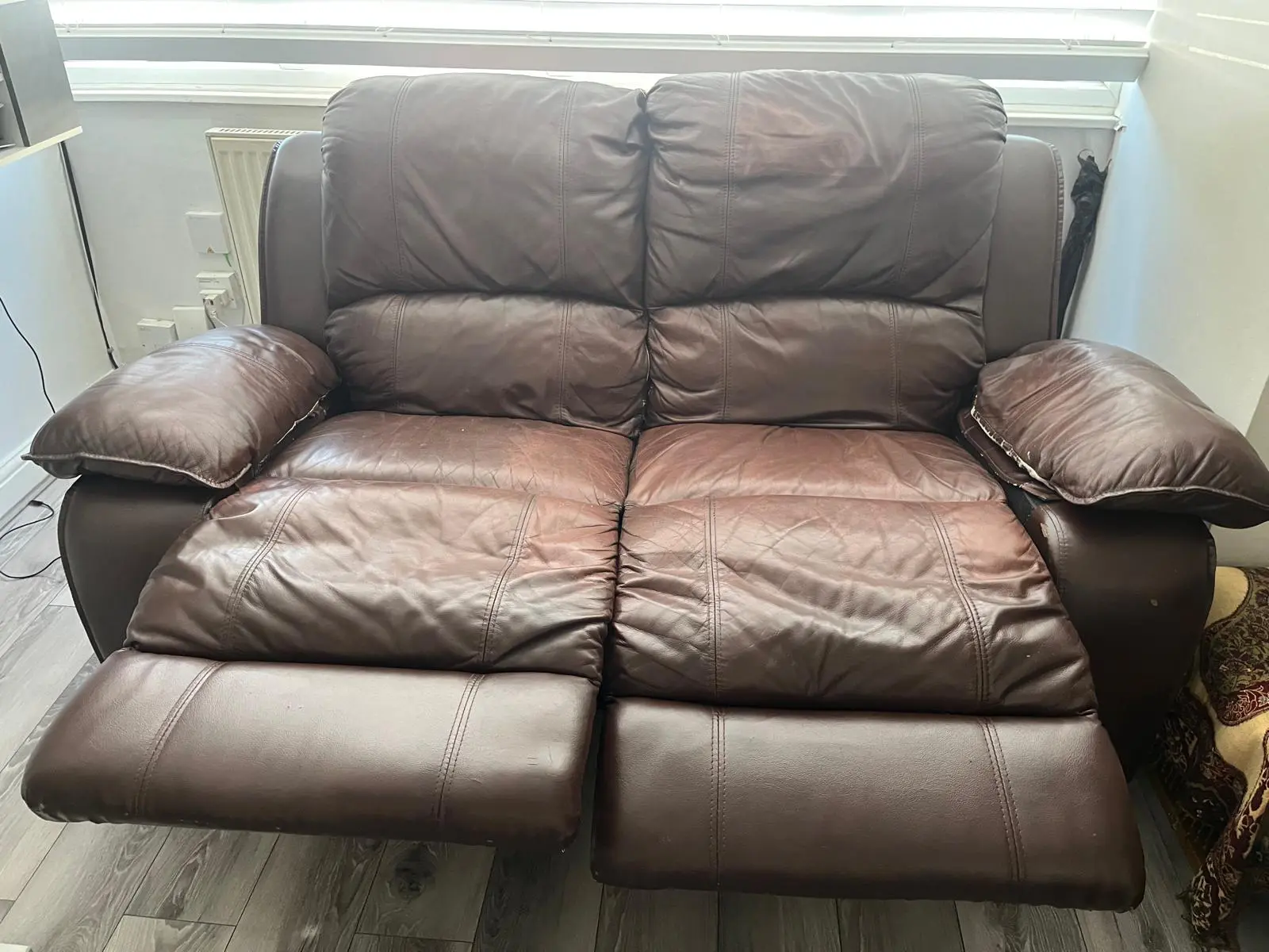 Two-Seater Manual leather recliners x 2