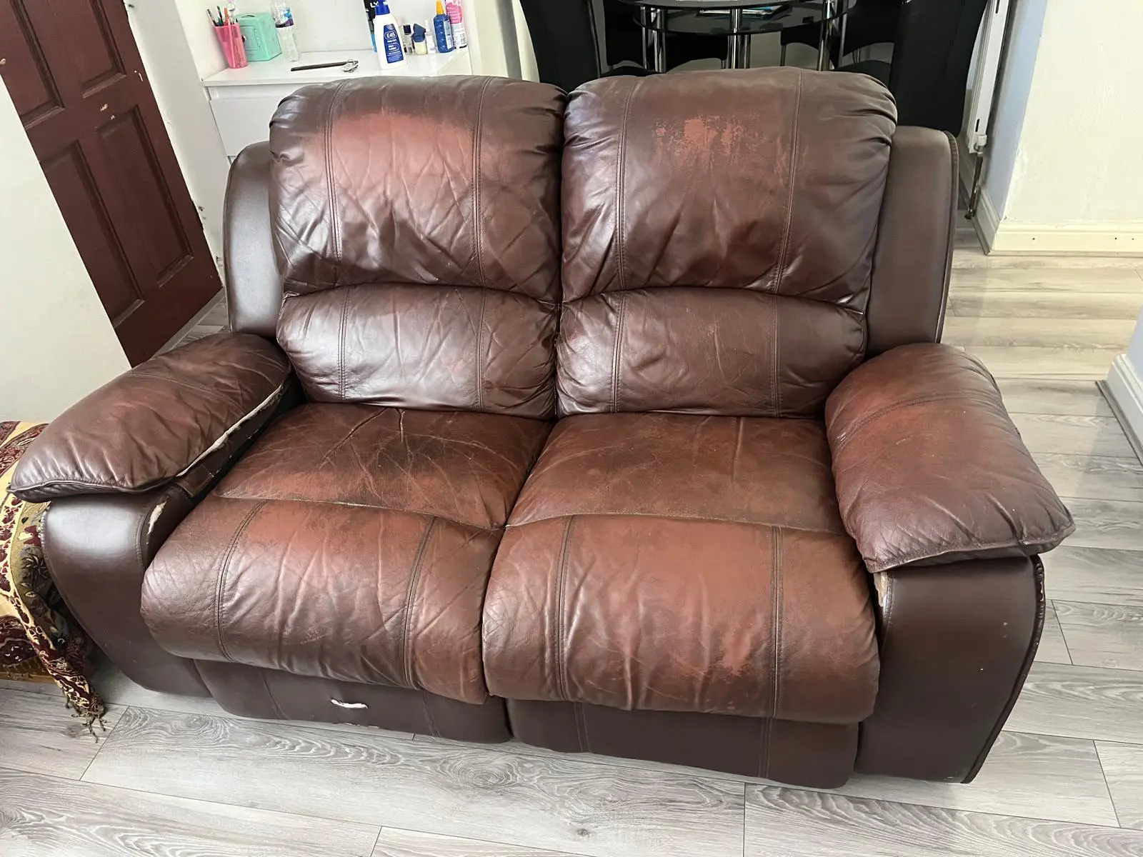 Two-Seater Manual leather recliners x 2