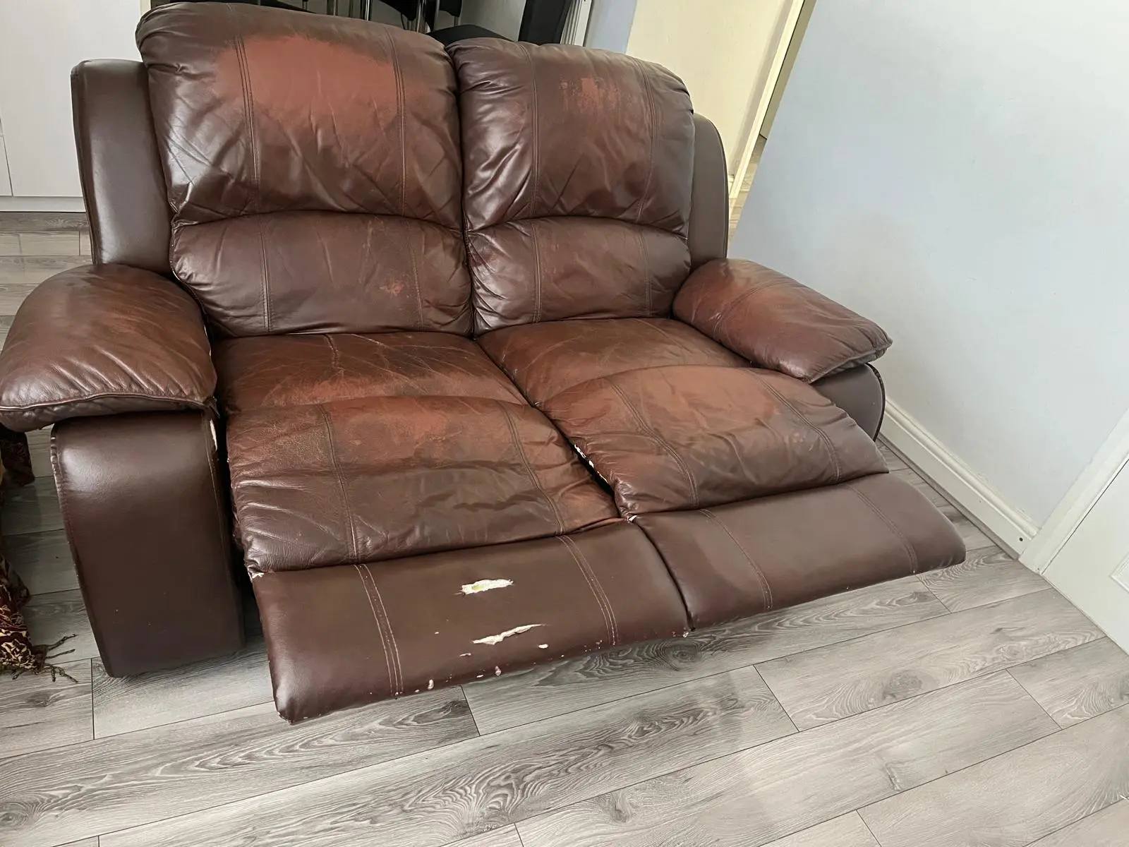Two-Seater Manual leather recliners x 2