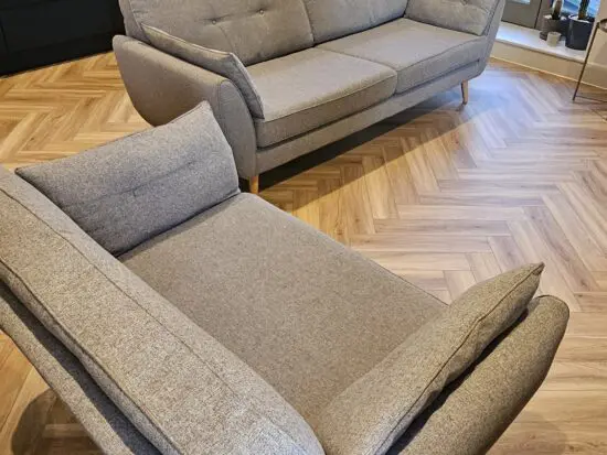 French Connection 3 piece suite and footstool