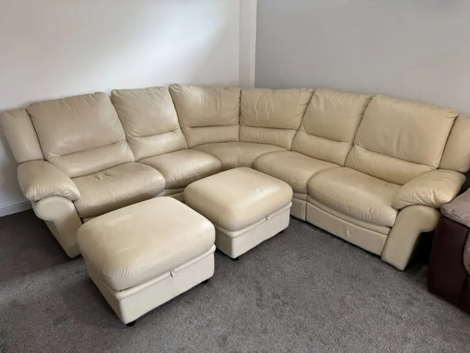 DFS Cream Leather Corner Sofa + 2 Footstools