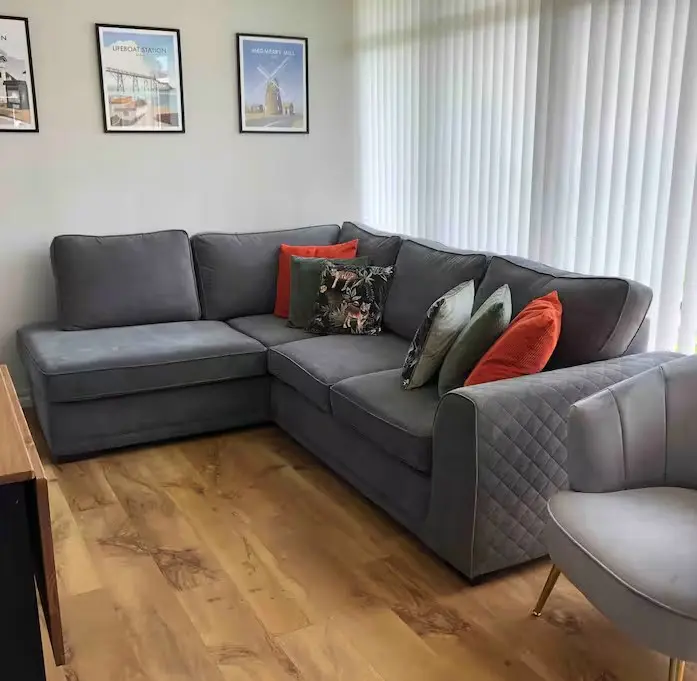 Dfs Orka Range Upholstered in a Dark Grey Fabric Sofa For Sale