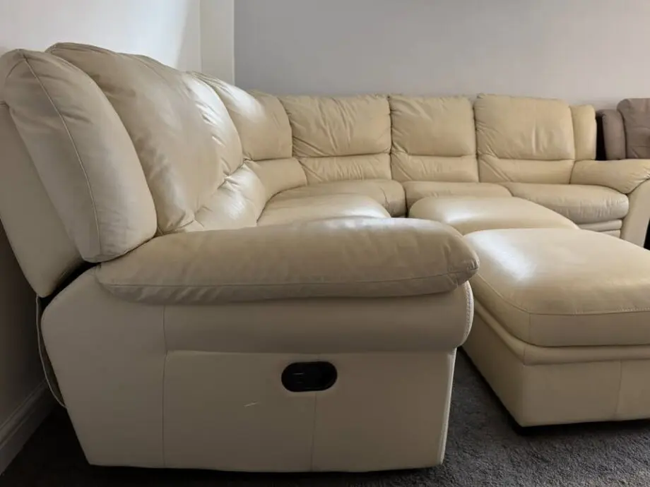 DFS Cream Leather Corner Sofa + 2 Footstools