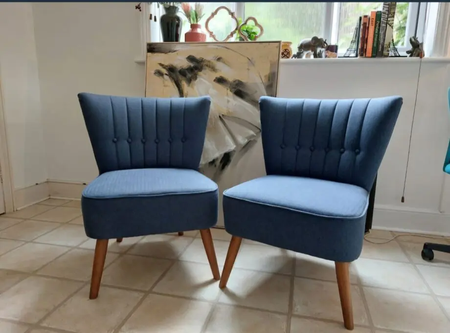 Pair of Dunelm Blue Herringbone Accent Chairs