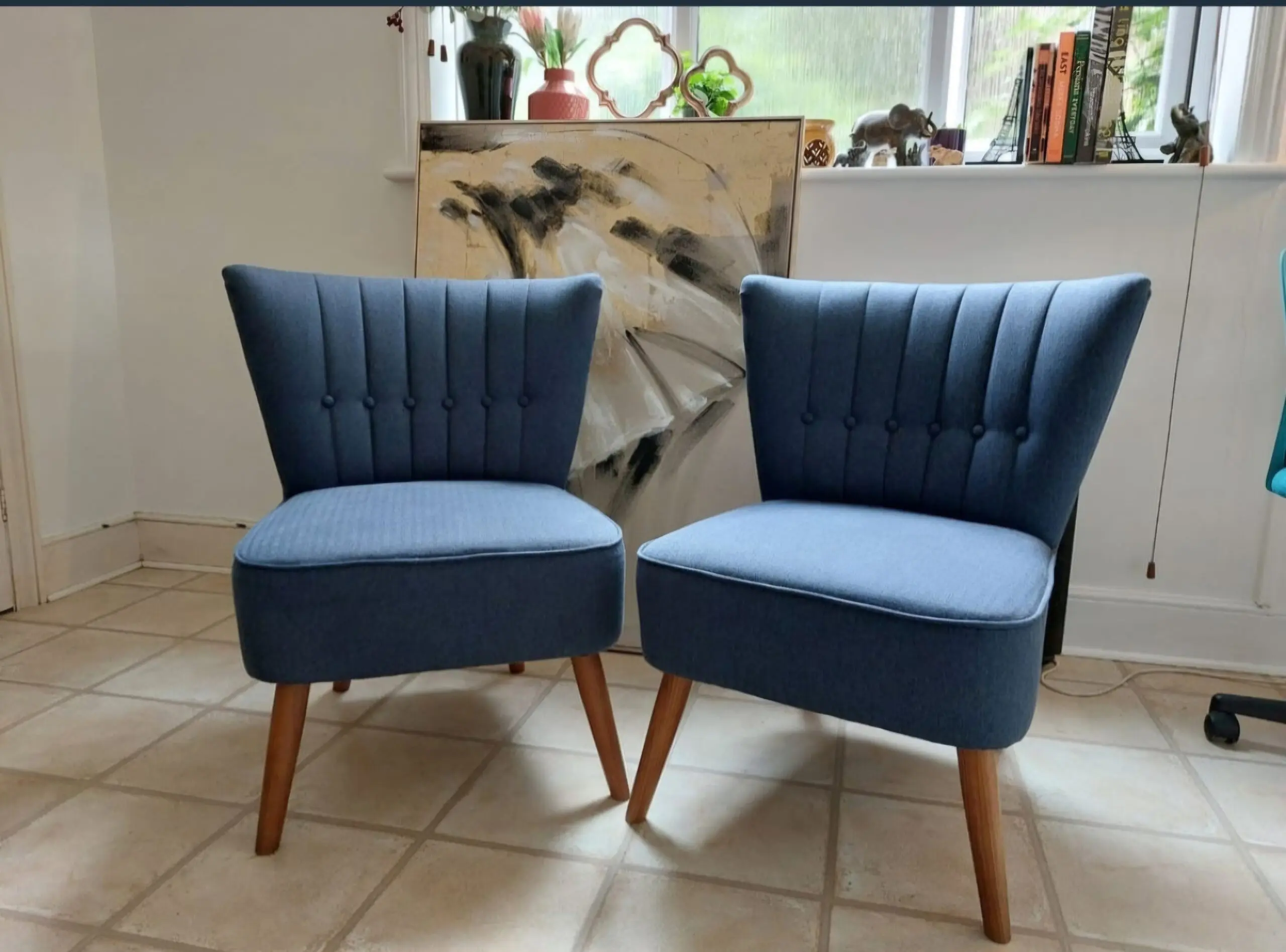 Pair of Dunelm Blue Herringbone Accent Chairs